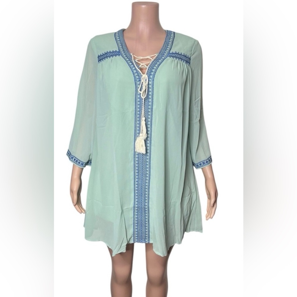 Entro Mint Dress with Navy Embroidery